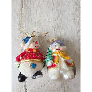 Glass snowman glitter ornament tree hat‎ Xmas